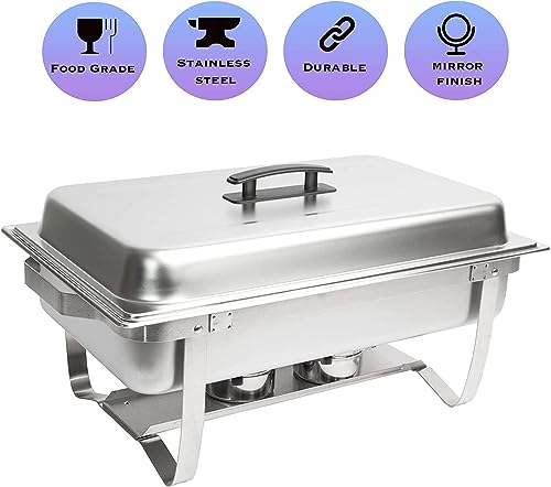 EHOMEA2Z Chafing Dish Buffet Set (4 Pack) Chafers 8QT Buffet Servers And Warmers, Chaffing Servers With Covers, Catering, Chafer, Folding Stand, Food Warmer For Parties Buffets - Thumbnail 6