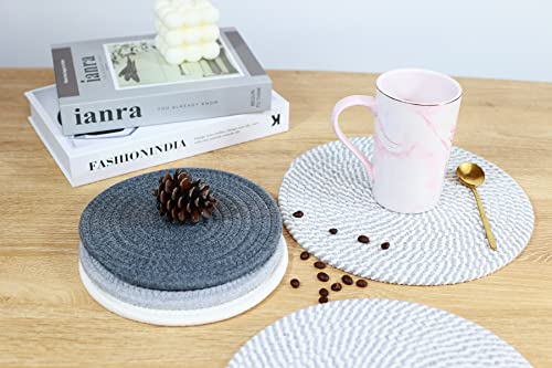 X Large 10 Inches Potholders Set 5 Pcs Trivets Set 100% Cotton Hand Woven Round Place Mats For Kitchen Absorbent, Insulated, Scratch Free Table Protection 2 Pcs 10" And 3 Pcs 7" #TOP6