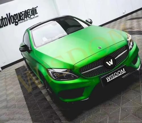 Image of WISDOM Satin Flame Green Vinyl Car Sticker Air Release, Self Adhesive, Vehicle Wrap Sheet for Automotive Bike DIY Exterior Interior Decoration (Flame Green Metallic, 20 Inch X 12 Feet)