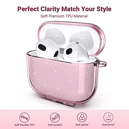 Ulak Compatible With Airpods 3Rd Generation Case, Clear Transparent Designed Protective Cover For Women Girls, Shockproof Soft Tpu Case With Keychain For Airpods 3 2021 [Front Led Visible], Pink #TOP4