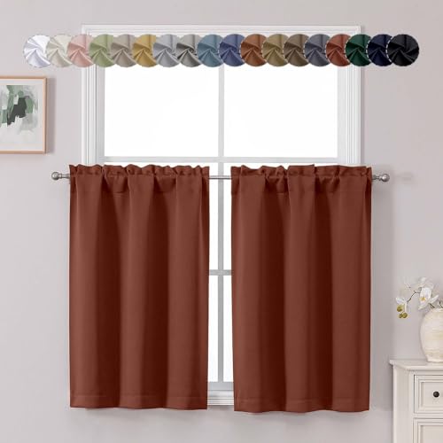 Chyhomenyc Terracotta Short Blackout Curtains 36 Inch Length, 2 PCS