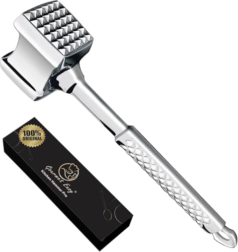 Martillo Carne De Acero Inoxidable Apto Para El Lavavajillas - Ablandador De Carne De Doble Cara Ideal Para Chuletas, Chuletas, Filetes - Mazo Para Carne Con 5 Años De Garantía.