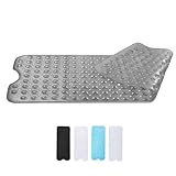 Bath Mat Non Slip with Anti Mold & Powerful Suction Quality - Extra Long 100 x 40 CM - Transparent Grey Washable Non Slip Bath Mat for Inside Bath - Ideal for Elderly & Children's Bath Tubs - Zuvo