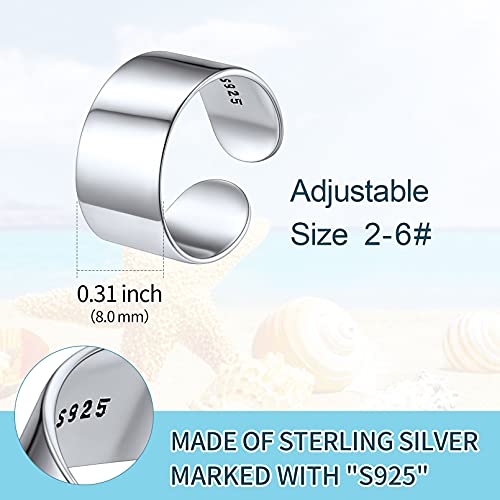Chicsilver 925 Sterling Silver Toe Ring, Hypoallergenic Simple Minimalist 8Mm Wide Toe Band Ring Women Beach Foot Jewelry #TOP2