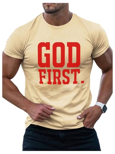 Floerns Men's Letter Print Short Sleeve T Shirts Crew Neck Casual Tee Tops