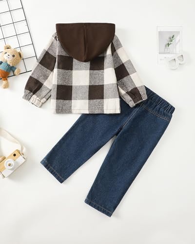 Renotemy Toddler Baby Boy Clothes Fall Infant Outfits Hoodie Sweatshirt Ripped Jeans Winter Denim Clothing Set for Boy 12M-5T3
