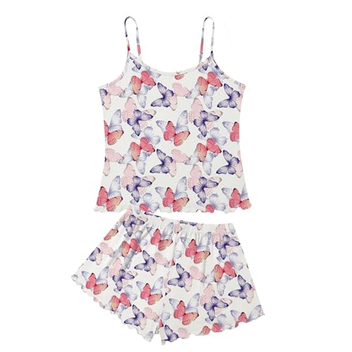 Image of American Trends Cute Pajamas for Women Strawberry Print Cami Top and Shorts Pj Set Two Piece Pajama Set Sleepwear Sleep Set
