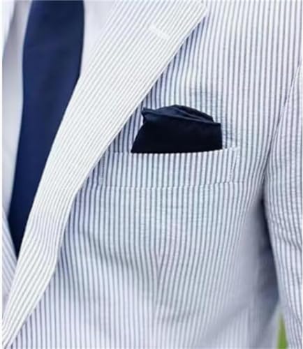 Seersucker Striped Men Suits Summer Blazer Pants Tuxedo 2Pcs Mens Wedding Grooms4