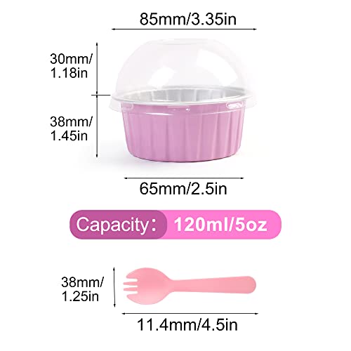 Lotfancy Aluminum Foil Baking Cups With Dome Lids And Spoons, 5Oz/125Ml, 50Pcs Disposable Creme Brulee Ramekins, Oven Safe Mini Cake Tins Muffin Cups, Pink #TOP1