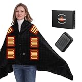 TZOSDOBO Cordless Heated Blanket, Battery Operated Heating Blanket with 20000mAh Rechargeable Power Bank, Portable Heated Throw Blanket, 59'x 35.5' Electric Heated Shawl, 3 Fast-heating Levels (Black)