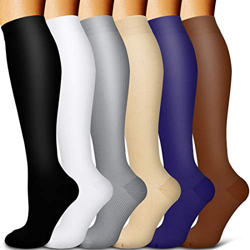 Copper Compression Socks Women & Men Circulation(6 pairs) - Best for Running, Nursing, Hiking, Recovery & Flight Socks
