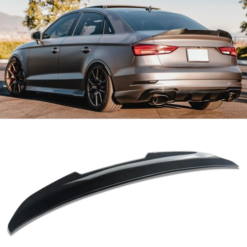 Oasiland Rear Spoiler Compatible with Audi A3 S3 RS3 2014-2020, Carbon Fiber Pattern PSM Style Duckbill Trunk Exterior Tail Deck Lid Wing Lip Splitter Fit for Sedan 2014 2015 2016 2017 2018 2019 2020