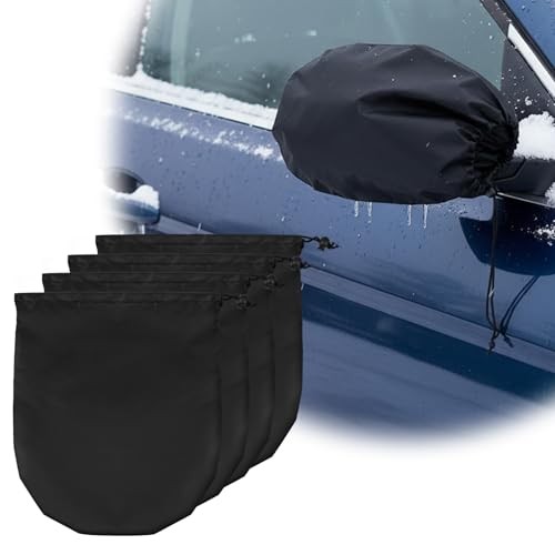 XLIUAX 4 Pack Car Side Mirror Cover, Waterproof Car Side Mirror Snow Cover Auto Exterior Rear View Protection for Frost Ice Bird Droppings Rain Universal Cars Winter Accessories with Drawstring