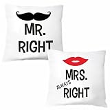 4you Design Kissen Set Mr. Right & Mrs. Always Right, Zierkissen, Dekokissen, Geschenkidee, Geburtstag, Liebe, Schatz, Hochzeit