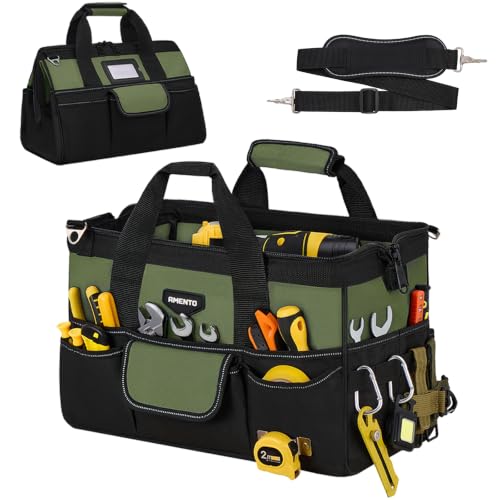 Image of 16-Inch Heavy Duty Tool Bag, 22 Pockets Empty Tool Box Organizer Storage, Soft Large Tote Toolbox Organization Portable Handle Carry Drill Toolbag for Handyman Home DIYer, Dad Men Gifts, Green