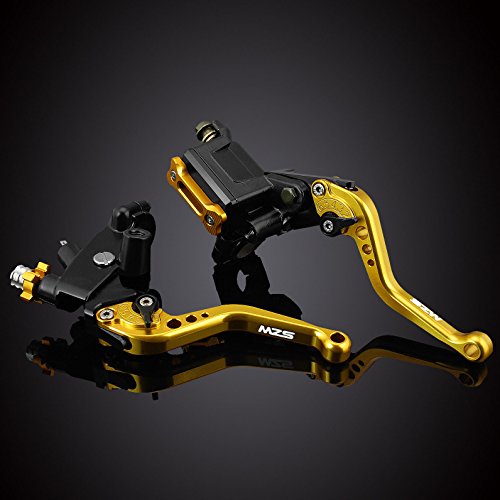 Mzs Gold 7/8 Levers Set Brake Master Cylinder Clutch Lever Universal Short Adjustable Cnc Compatible With Motorcycle Street Sport Dirt Pit Mini Bike Scooter Atv thumb #2