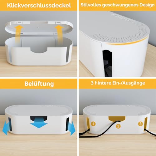 Foto von D-Line Kabelbox, Steckdosenleiste verstecken, Kabelmanagement für Schreibtische, TV-Kabel organisieren – 325mm (L) x 125mm (B) x 115mm (H) – Klein, Weiß