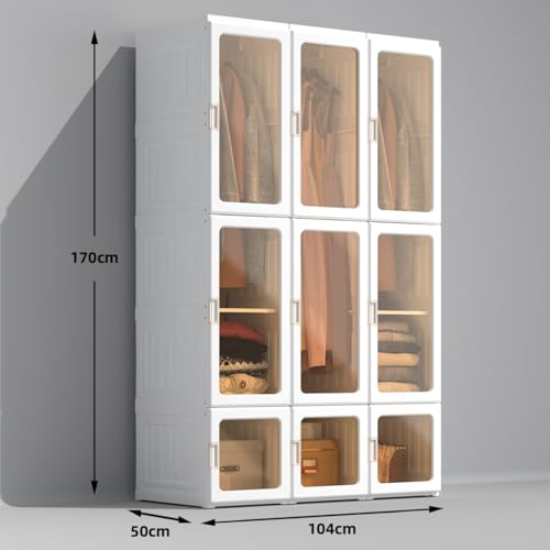 Image of ANTBOX Foldable Plastic Wardrobe Organizer | Collapsible Wardrobe for Clothes with 9 Doors, 5 Compartments, and 3 Hanger Rod |Portable Wardrobe, Foldable Almirah, Plastic Cupboard