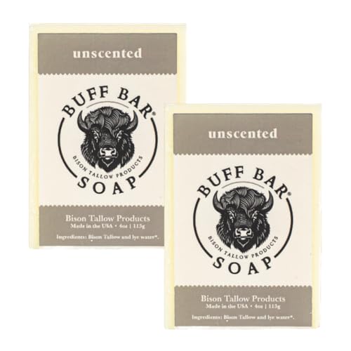 BUFF BAR Bison Tallow Soap Bar – Unscented Gentle Cleanser for Sensitive Skin, Face & Body Wash, Non-Stripping Natural Soap, No Dyes, Chemicals, Fragrances, or Preservatives (2 Pack)