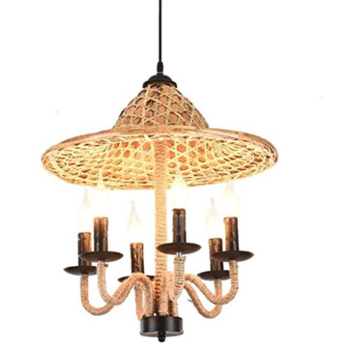Preisvergleich Produktbild FHW Kronleuchter Deckenleuchten Strohhut hängende Lampen-Industrie-Küche hängendes Licht Kreative Eisen Kunst Bambus Kunsthanfseil Kronleuchter