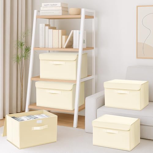 DIMJ Aufbewahrungsboxen mit Deckel, Faltbare Aufbewahrungskiste mit Griff, Aufbewahrungskorb Stoff, Ordnungsboxen Kleiderschrank Organizer… – Ansicht 3