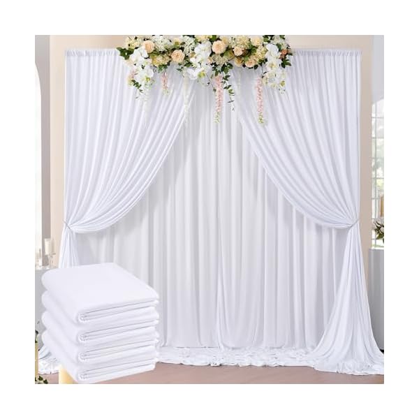 20ft x 10ft Wrinkle Free White Backdrop Curtains for Parties, Polyester Photo Backdrop Drapes 4 Panels 5x10ft for Wedding Graduation Birthday Party Photography Background