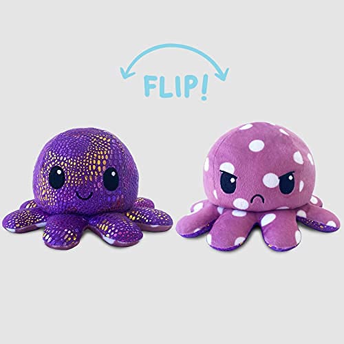 Image of TeeTurtle Reversible Octopus Plushie 4-Inch Purple Polka Dot + Shimmer Two-Sided Flip Plush Toy with Embroidered Details - Cute Mini Collectible Plush for Kids, Teens, and Adults