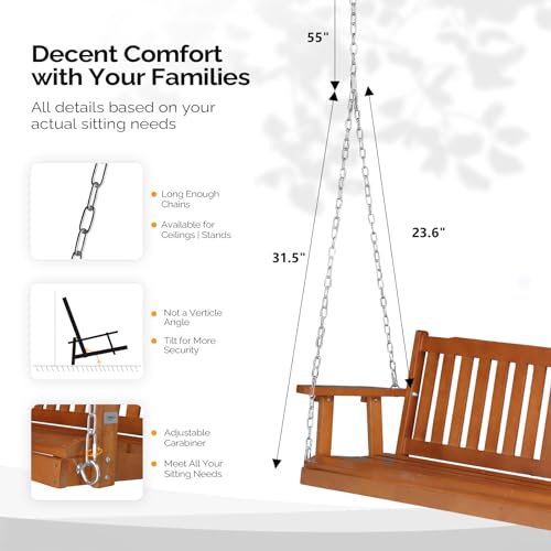 Image of VINGLI Upgraded 5 FT Wooden Porch Swing, 880 LBS Solid Fir Wood, Brown