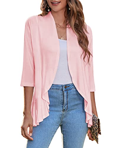 Image of Zeagoo Women's Open Front Cardigan 2026 Spring Summer Lightweight 3 /4 Sleeve Draped Ruffles Cardigans S-3XL