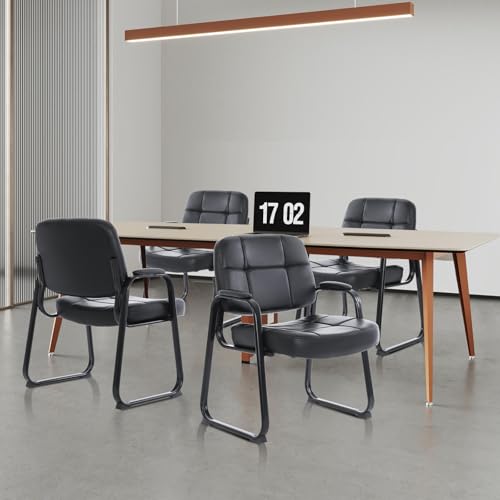 CLATINA Big & Tall Waiting Room Guest Chair with Bonded Leather Padded Arm Rest and Sled Base for Office Reception Lobby and Conference Desk, Black(8 Pack) - Thumbnail 2