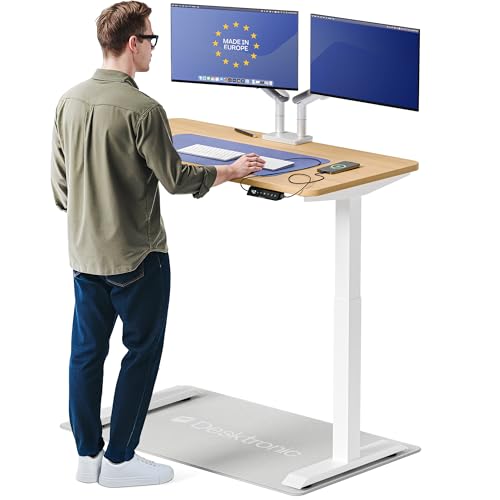 Desktronic HomeOne Standing Desk 48x24 — Ergonomic Sit Stand Home Office Desk, Made in Europe, Electric Dual Motor Height Adjustable, USB & USB-C Charging, Wobble-Free, Touchscreen, 3 Memory Presets