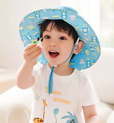 Connectyle Boys Adjustable Beach Hat Reversible Mesh Ventilated Bucket Play Hat Rocket/Light Blue L #TOP3