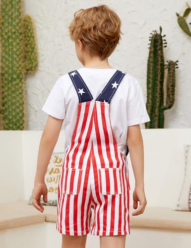 Image of OeyFnbmO Kids 4th of July Outfit Boy American Flag Overall Girl Stretch Denim Jumpsuit USA Shorts with Zipper Fly