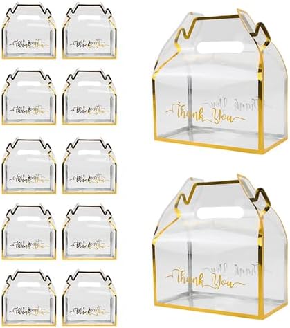 12 Pieces Clear Gable Plastic Gift Box, Candy Treat PVC Boxes with Handle Party Favor Dessert Cookies Bakery Container for Birthday Wedding Baby Shower Decoration Supplies, 6.4''L x 3.54''W x 7''H image 5