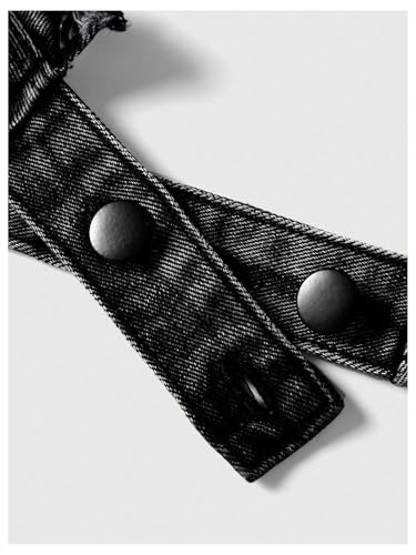 WDIRARA Women's Plus Size Frayed Denim Halter Top Buckle Backless Punk Hippie Jean Crop Top4