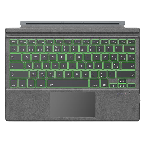 TiMOVO Teclado Inalámbrico Bluetooth Español para Microsoft Surface Pro 7 Plus/Pro 7/Pro 6/Pro 4/Pro 3/Pro 2017, Teclado QWERTY Retroiluminado 7 Colores con Batería Recargable, Gris