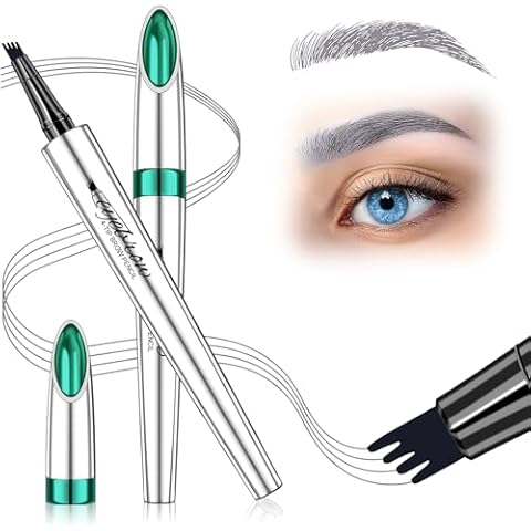 Microblade Eyebrow Pen, Grey Eyebrow Pencil for Older Women Soft Waterproof Brow 4 Fork Tip Pencil, Hair Like Liquid Eyebrow Pen, Grey Cover