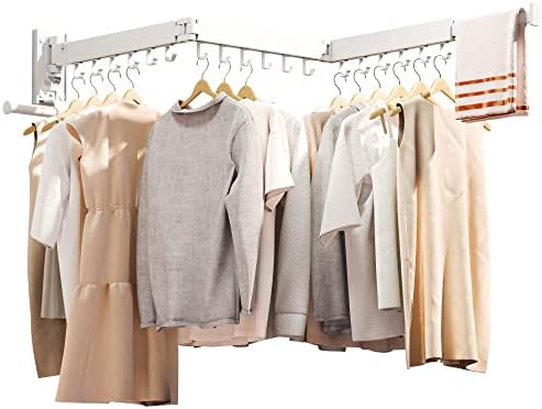 ZdwCyl Clothes Drying Rack,Laundry Drying Rack Wall Mount, Wall Mounted Clothes Rack,Retractable,Collapsible(Tri-Fold),Drying Rack Clothing,can Fold Upward & Left & Right,Space Saver, White Color