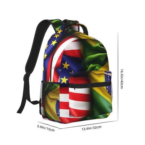 American And Brazilian Flags Print Travel Backpack Carry On Flight Approved,Water-Resistant Laptop Backpack For Men Women2