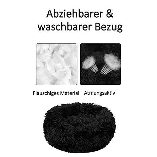 wuuhoo® Hundebett Fluffy 70cm Donut für mittelgroße Hunde - weiches Haustierbett, waschbares Hundekörbchen für Hund oder Katze, Flauschiger Hundekorb schwarz