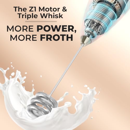 Image of Zulay Kitchen Powerful Milk Frother Wand With Duracell Batteries - Ultra Fast Handheld Drink Mixer - Electric Whisk Foam Maker for Coffee, Lattes, Cappuccino & Matcha - Triple Whisk - Peach Pink