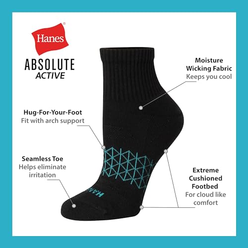 Hanes Women's Cushioned Ankle Socks, Absolute Active Ankle Socks for Women, Seamless Toe, 4-Prs by Hanes - Image 4