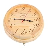 WHAMVOX Uhr für Sauna Holzuhr Hochtemperaturbeständige Wanduhr aus Massivholz Feuchtigkeitsresistent Wandmontage Saunaraum und Dampfbad Geeignet 22,3cm Durchmesser