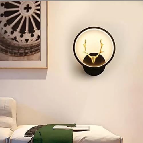 Image of WHITERAY Black Home Decor Inbuilt Led Fancy Wall Light, Night Lamp,Decorative Lamp,Living Room,Bedroom, Cafe (Plastic) (3-Lighting Mode) (Half Deer Round)