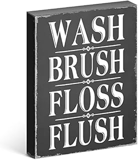 Barnyard Designs Wash Brush Floss Flush Box Sign Rustic Primitive Farmhouse Country Bathroom Home Decor Sign, 25.5cm x 20.5cm