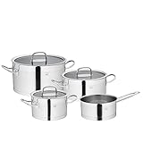Kela Kochtopf-Set, Niklas, 4tlg., 3 Glasdeckel, Induktionsgeeignet, Edelstahl, Glänzend, Ø 16/ 20/ 24 cm