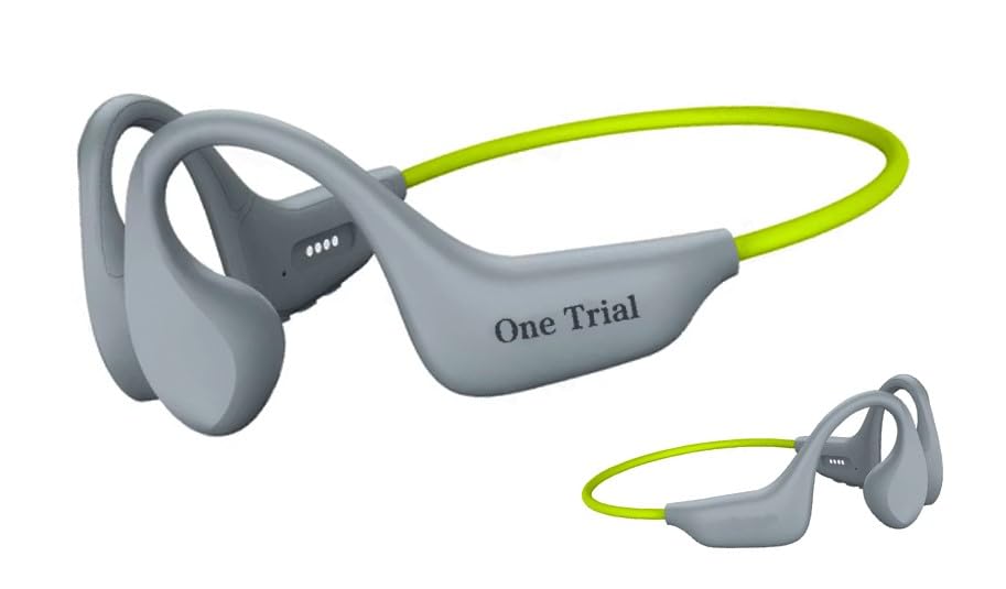 One Trial Auriculares de conducción ósea, diadema deportiva inalámbrica Bluetooth, 16 GB MP3, diseño de oreja abierta, IPX8 impermeable (gris y verde)