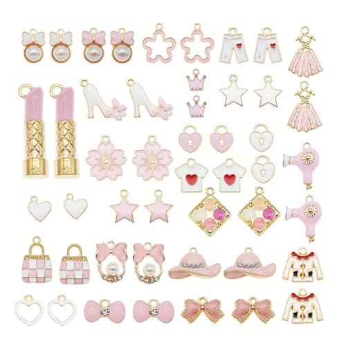 Breloques en émail rose pour création de bijoux et colliers DIY