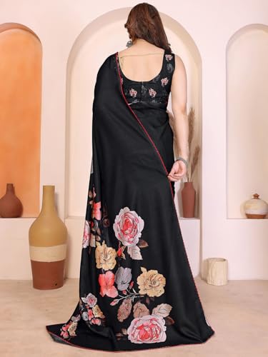 Image of Satrani Women's Tussar Silk Floral Printed Saree with Unstitched Blouse Piece