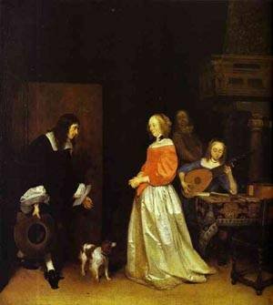 Peinture à l'huile Terborch The Suitors Visit pour ressentir la poésie de l'art classique.